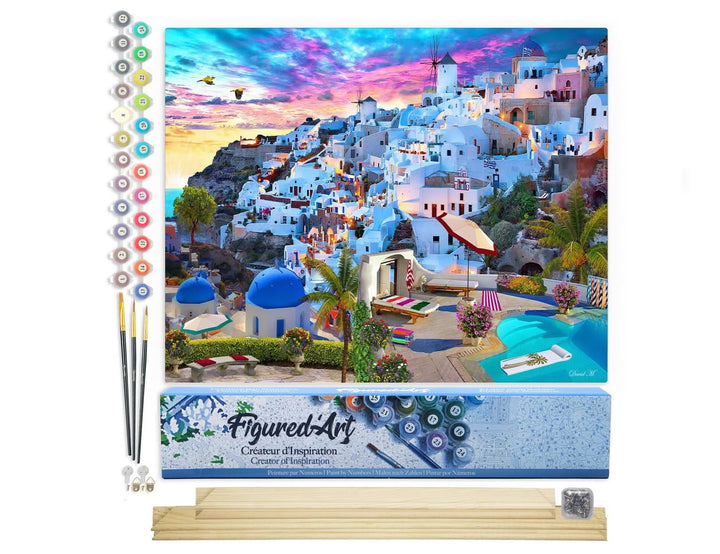 Figured'Art Malen Nach Zahlen Erwachsene Mit Rahmen Santorini - Paint by Numbers Basteln DIY Bastels