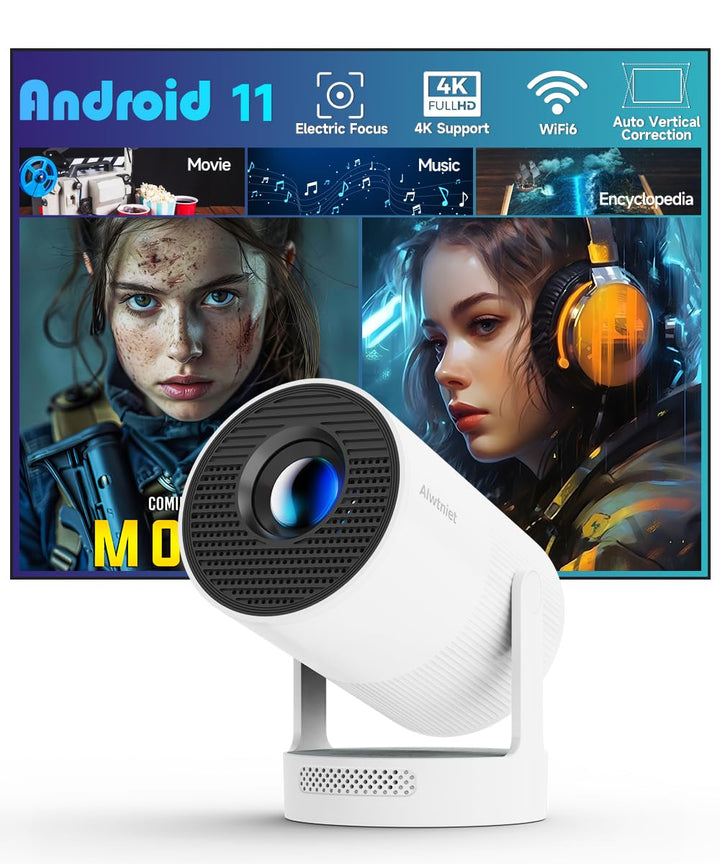 Elektrischer Fokus Mini Beamer mit 4K Unterstützung, tragbarer Projektor mit WiFi 6 und Bluetooth 5.