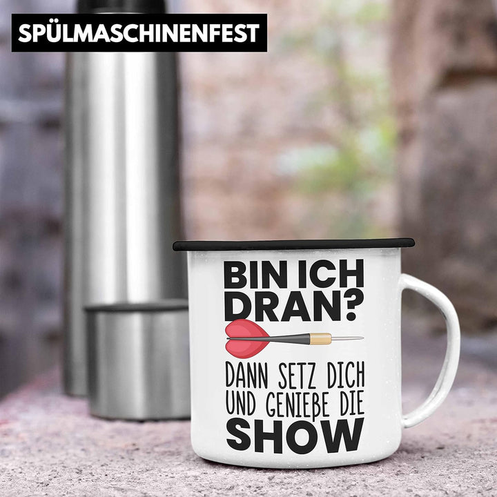 Trendation - Dart Geschenk Emaille Tasse Emaille Emaille Tasse Dartspieler Geschenkidee Darts Gesche
