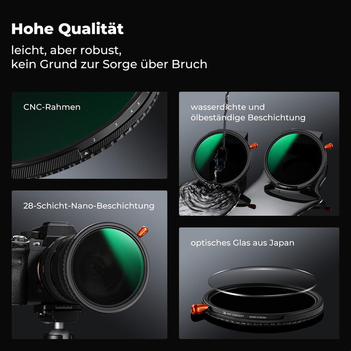 K&F CONCEPT 77mm Variabler ND2-32 (1-5 Blendenstufen)&Polfilter(CPL Filter)& Black Mist 1/4 Filter,