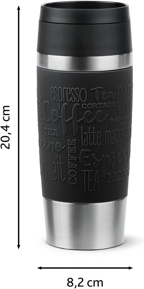 Emsa N20202 Travel Mug Classic Isolierbecher 0,36 Liter | neuer Komfort-Schraubverschluss | Edelstah