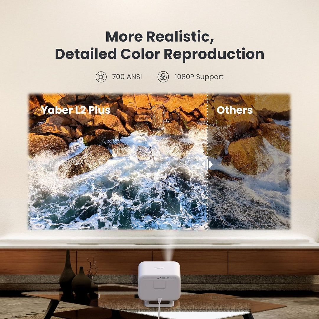 Yaber Tragbarer Aussenprojektor L2+ 4K WiFi6 und Bluetooth, Autofokus, integriertes Android-System,