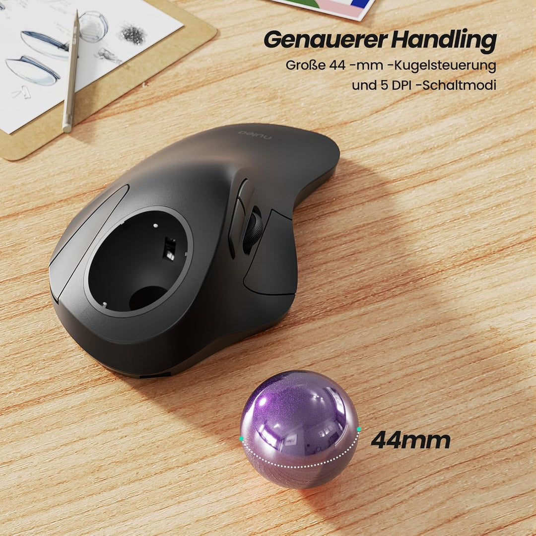 Nulea Kabellose Trackball-Maus,Ergonomisch &amp; Wiederaufladbar,Zeigefingersteuerung,5-stufig DPI (1600