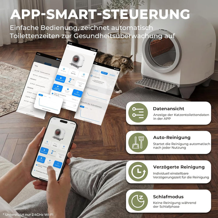 TRIUMPHKEY selbstreinigende Katzentoilette, automatisches Katzenklo mit mehrfachem Schutz, APP-Fernü