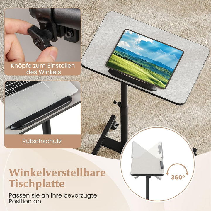 GYMAX höhenverstellbarer Betttisch auf Rollen, Pflegetisch mit 360° neigbare &amp; drehbare Tischplatte,