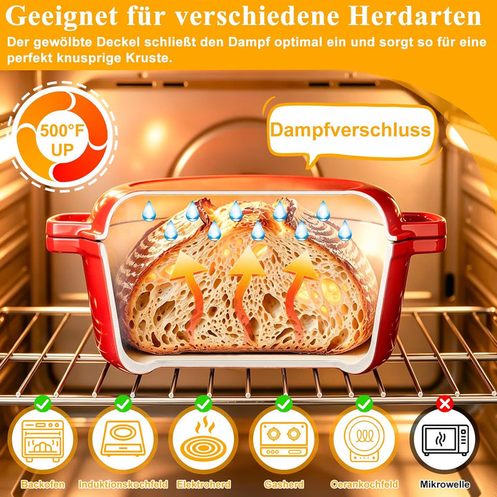 Gusseisen Topf 5.7L, 26cm Emaille Bräter mit Deckel, Schmor- &amp; Brotbacktopf, für Brot backen, Sauert