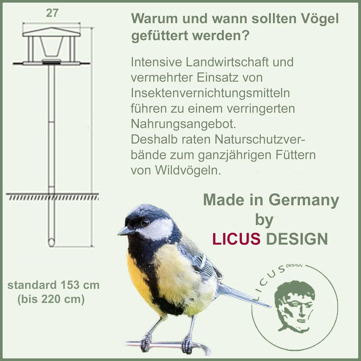 LicusDesign Lech Vogelhaus mit Ständer wetterfest Vogelfutterhaus mit Ständer Vogelhäuschen mit Stän