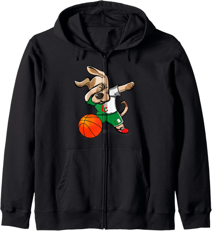 Dabbing Dog Algerien Basketball Fans Trikot Algerien Flagge Kapuzenjacke