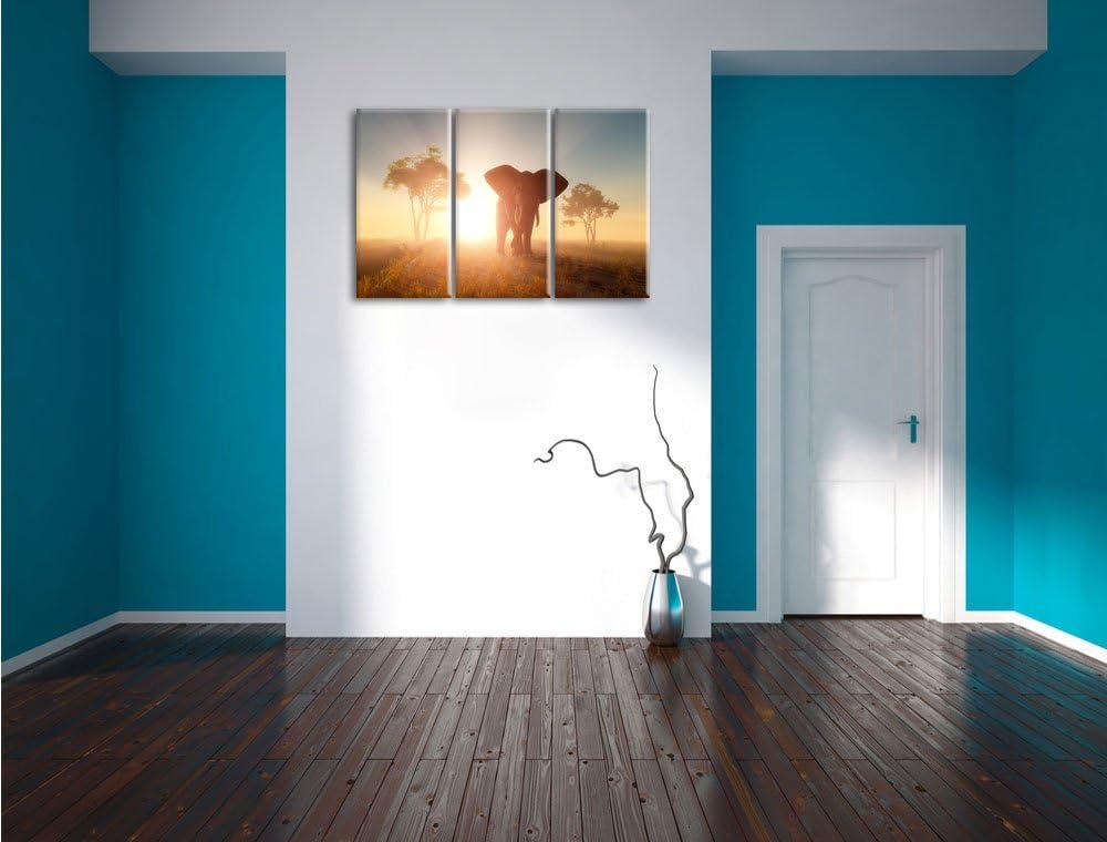 Pixxprint Elefant in der Wüste als Leinwandbild/Grösse: 3 Teilig (120x80) / Wandbild/Kunstdruck/fert