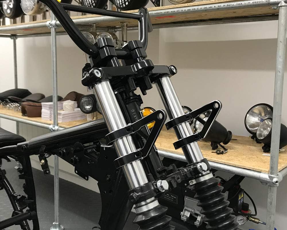 Motorrad Scheinwerfer-Halter mit Kurzen Arme für Massgefertigt Projekt Motorrad - Schwarz, 48-49mm,