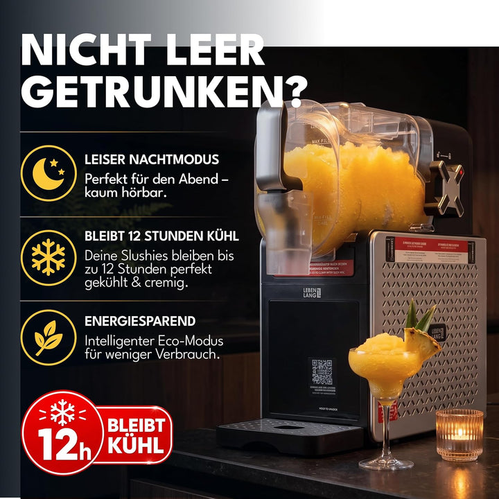 LEBENLANG Premium Slush Maschine 2L - 5 Modi & 15 Min QuickFreeze I Inkl. Rezeptbuch & Auto-Reinigun