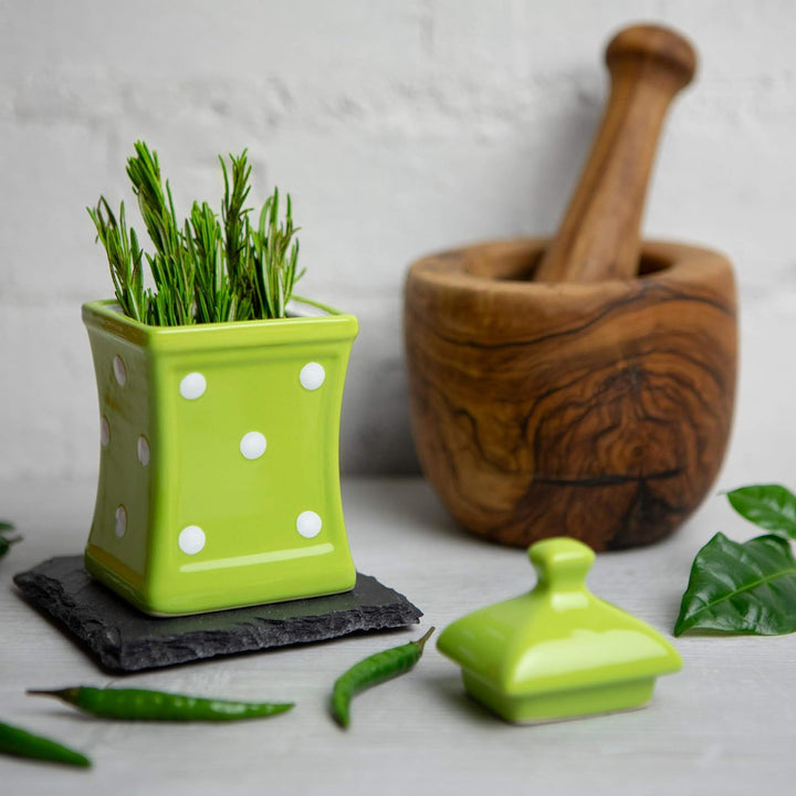 City to Cottage® - Keramik Behälter Küche 150 ml | Grün und Weiss | Polka Dots | Handgemacht | Behäl
