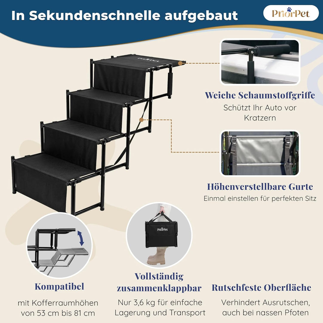 Hundetreppe Auto Klappbar – Leicht & Verstellbar 53–81 cm für SUV & Kombi – Hunderampe Alternative f