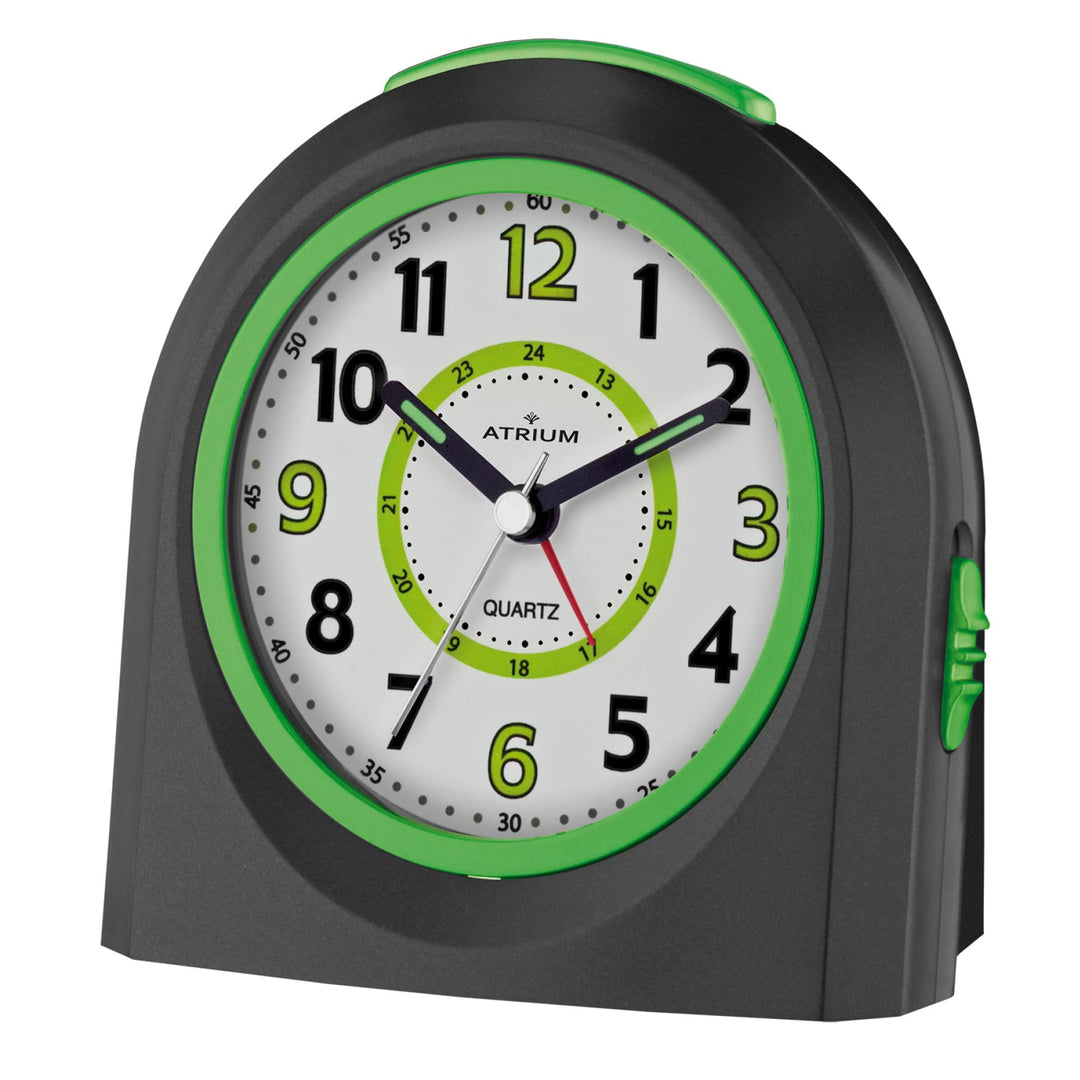 Atrium Kinder Wecker Analog Quarz ohne Ticken mit Licht und Snooze Schwarz Grün A921-7