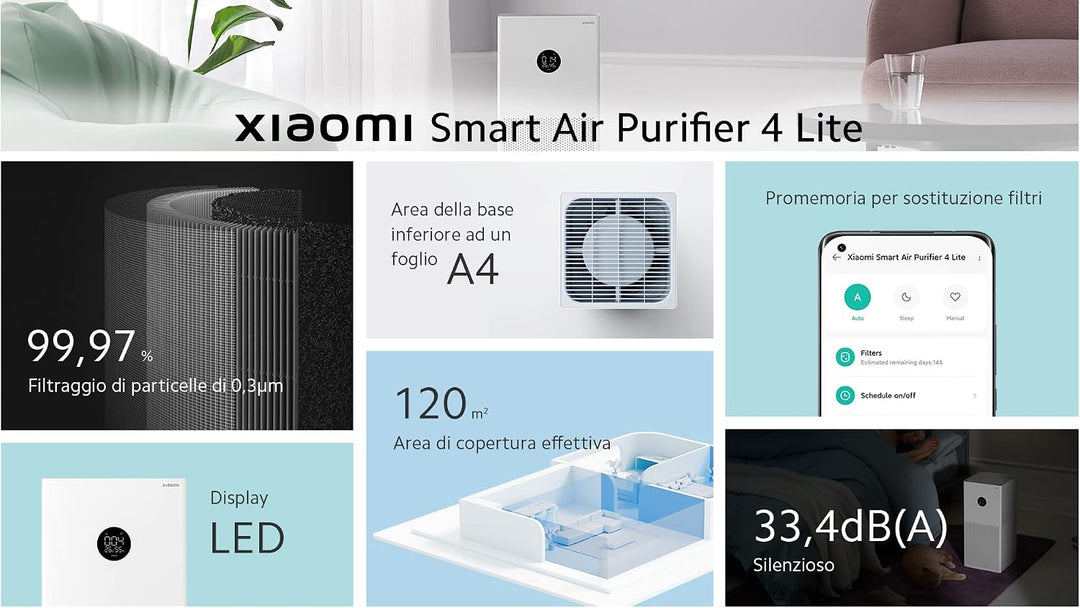 Xiaomi Smart Luftreiniger 4 Lite, Smart 4 Lite Luftreiniger, Sprachsteuerung, Hochpräzise Sensoren,