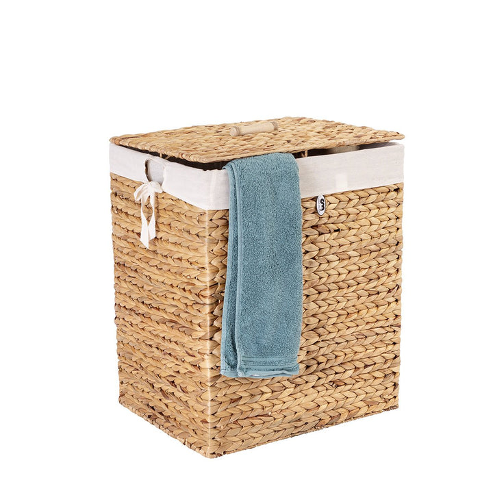Casa Mina® Wäschekorb mit Deckel 44 x 34 x 54cm hoch I Atmungsaktiver Wäschekorb geflochten aus 100%