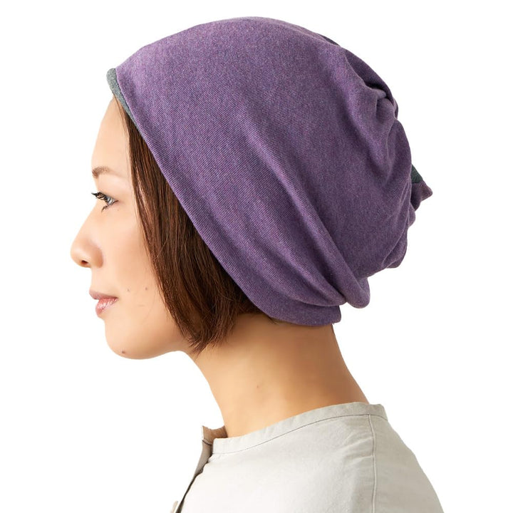 CHARM Bio-Baumwolle Multifunktionstuch Stirnband - Beanie Loop Schal Halstuch Dunkelgrau &amp; Lila, Dun