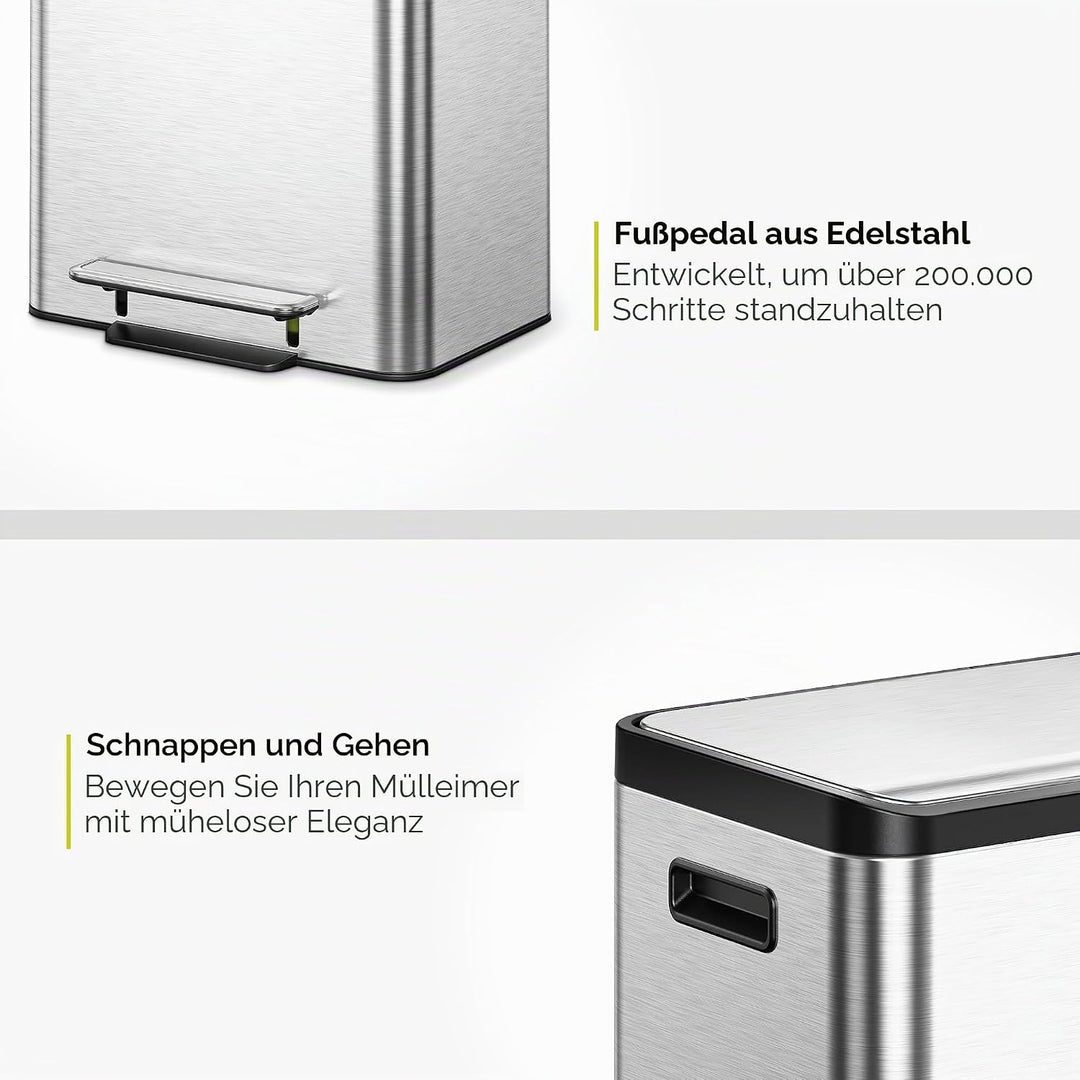 EKO Ecocasa Mülltrennsystem, Rostfreier Stahl, Silber/Schwarz/Grün, 15L 15L+15L, 15L+15L