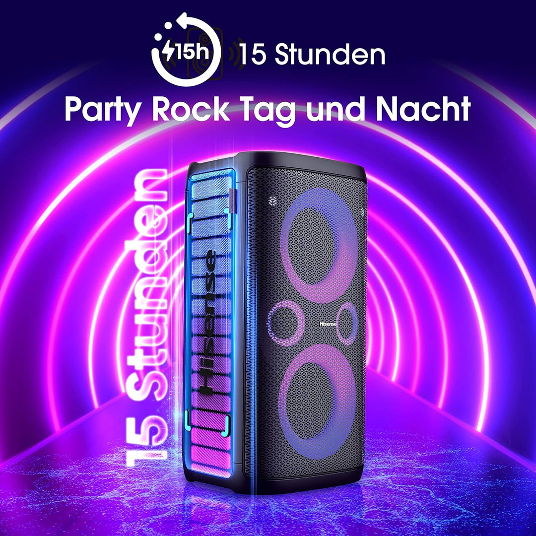 Hisense HP 110 Party Rocker One Plus- Tragbarer Party Lautsprecher mit Karaoke Modus inkl. 2 Mikrofo