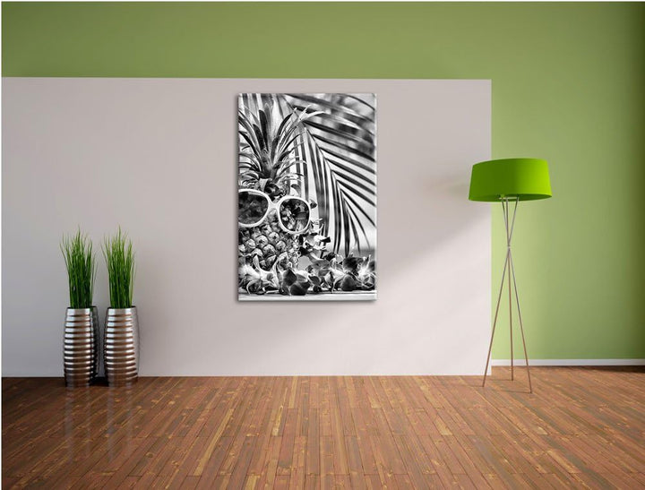 Pixxprint Ananas mit Sonnenbrille als Leinwandbild/Grösse: 100x70 / Wandbild/Kunstdruck/fertig bespa