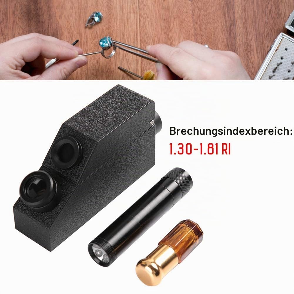 Zyyini Professionelles Edelsteinrefraktometer, tragbares Schmuckrefraktometer mit Taschenlampe, für