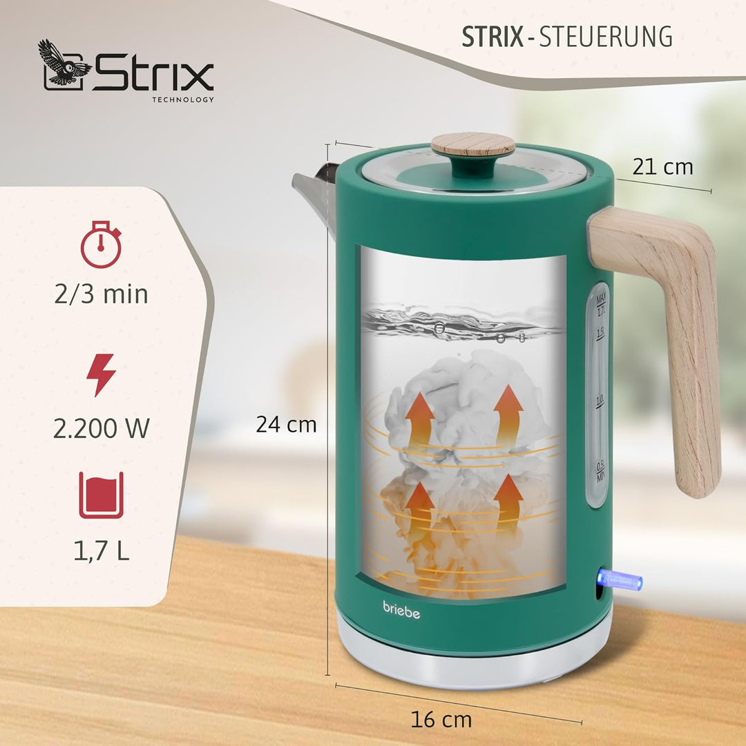 briebe Nordic Wasserkocher 1,7L Elektrischer Teekocher 2200W Schnell Aufheizender, BPA-frei, 360° So