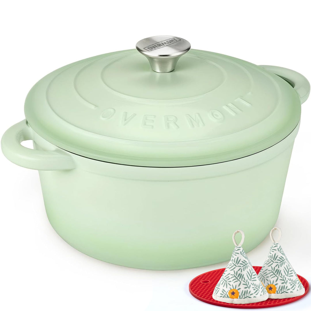 Overmont Bräter Emaille Gusseisen Topf - Schmortopf 26cm backofengeeignet - mit Deckel und Kochbuch