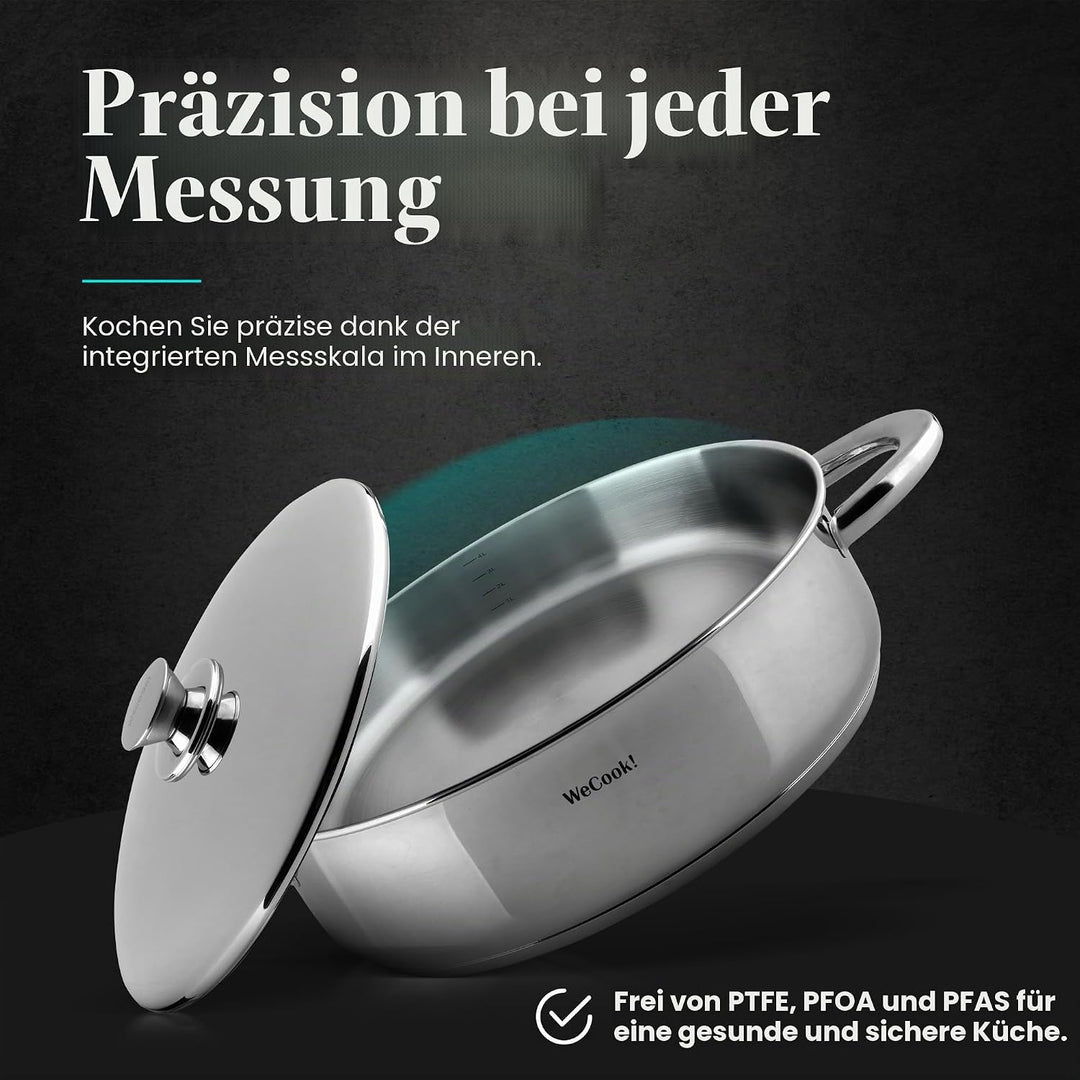STAINLESS LOW COOKING POT WITH LID 22 cm., 22 cm