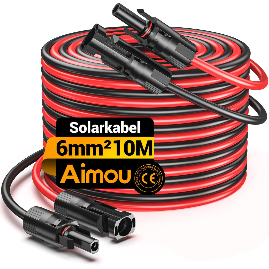 Solarkabel 4mm²/6mm², Solarkabel Verlängerung, Solarkabel Verlängerungskabel(Rot/Schwarz) (6mm² 10M)