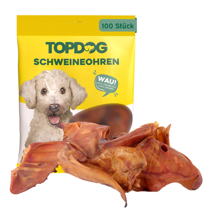 Top Dog Premium Schweineohren - aus Deutschland - 100 Stück (min. 4KG) 100 Stück (1er Pack), 100 Stü