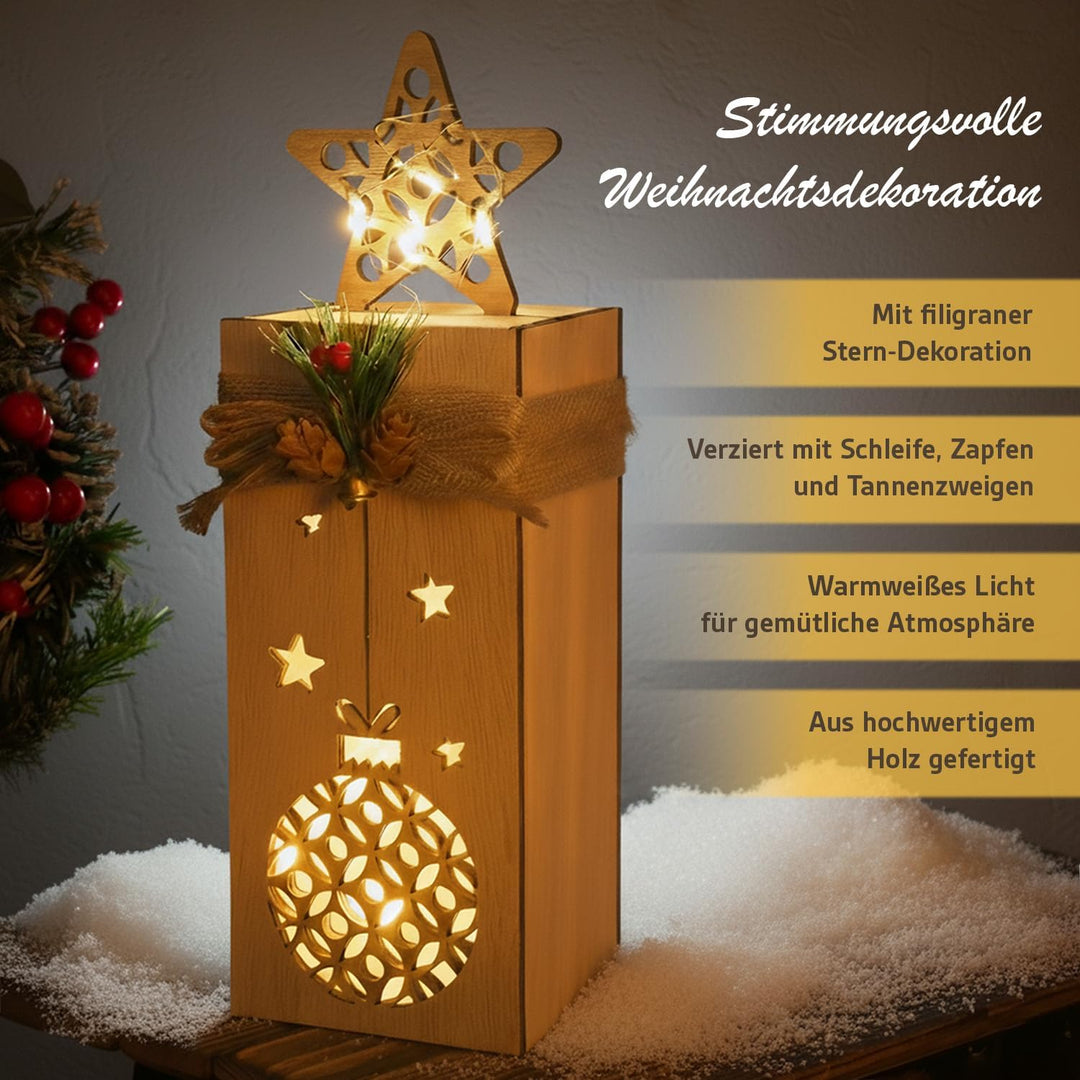 Holz Weihnachtsdeko mit LED Licht I 2er Set beleuchtete Holzdeko Weihnachten mit Elch &amp; Stern I Weih