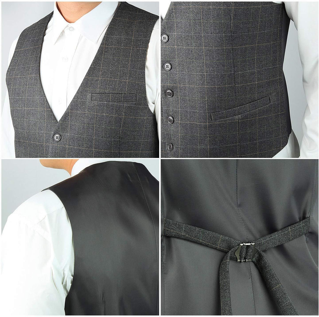HISDERN Manner Formale Hochzeitsfeier Weste Baumwolle Plaid Kleid Anzug Weste für Herren hellgrau S,