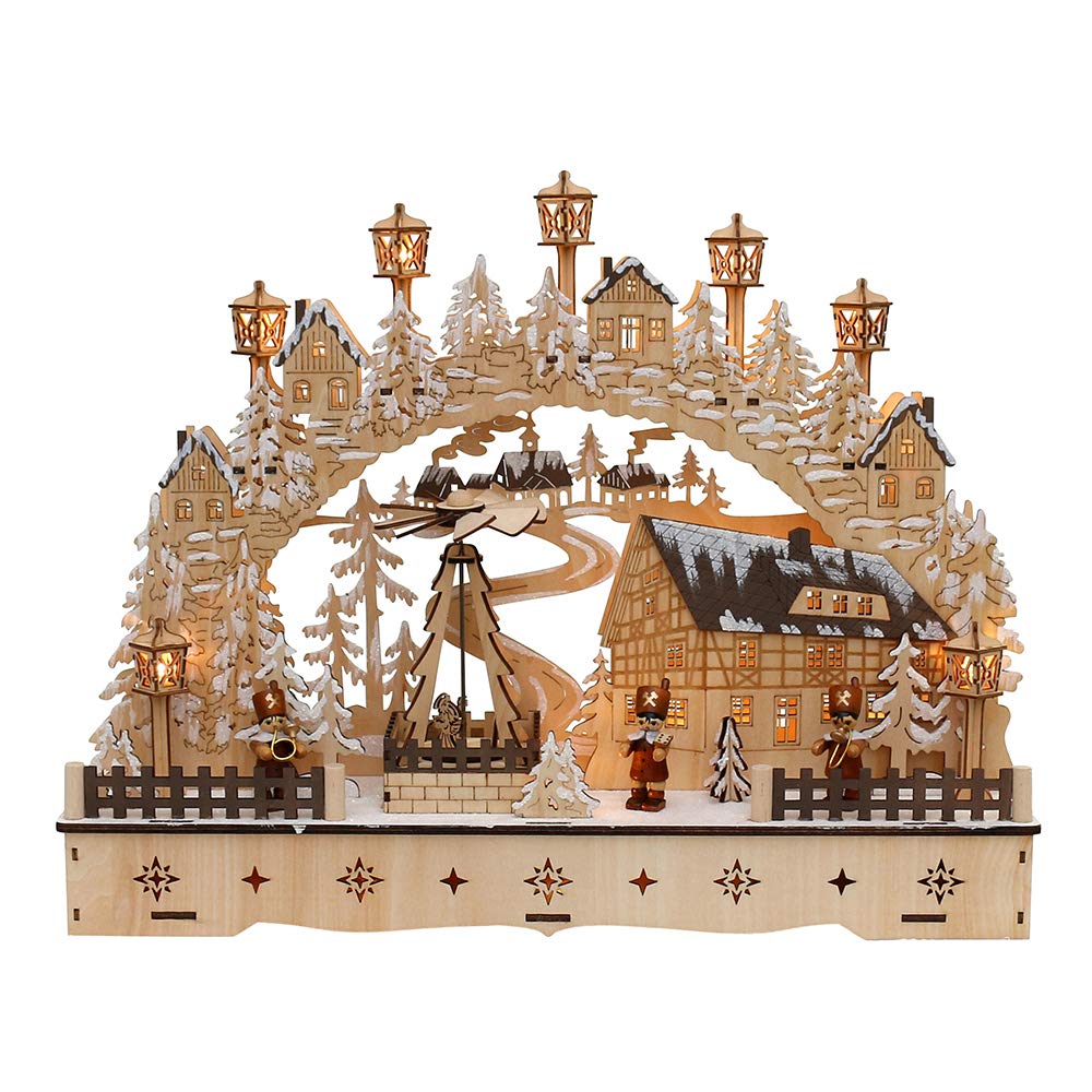 Dekohelden24 LED Holz Schwibbogen mit bewegter Weihnachtspyramide, Motiv: Bergmänner, L/B/H ca. 45 x