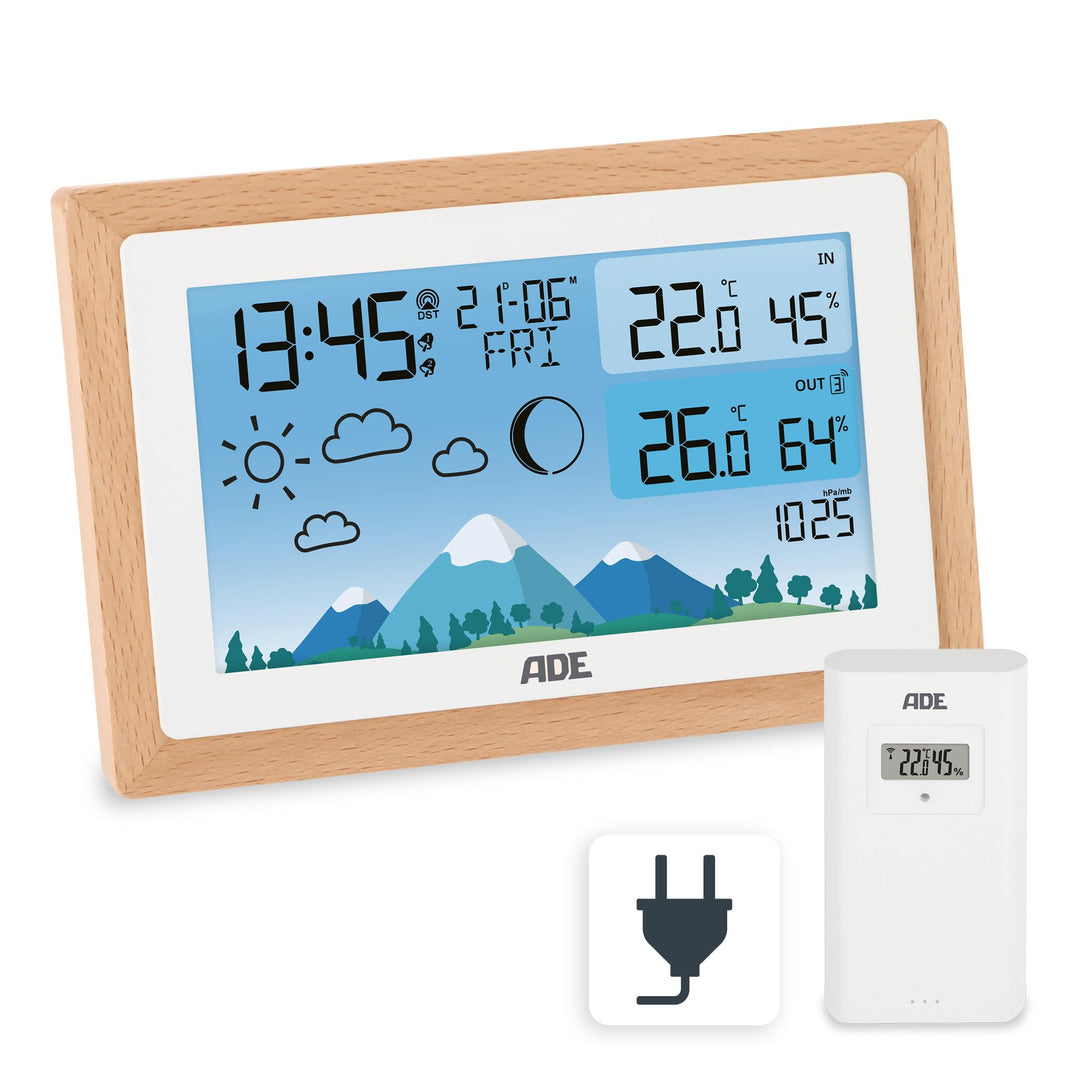 ADE Wetterstation Funk mit Aussensensor | Innen- und Aussentemperatur mit Wettervorhersage | Hygrome