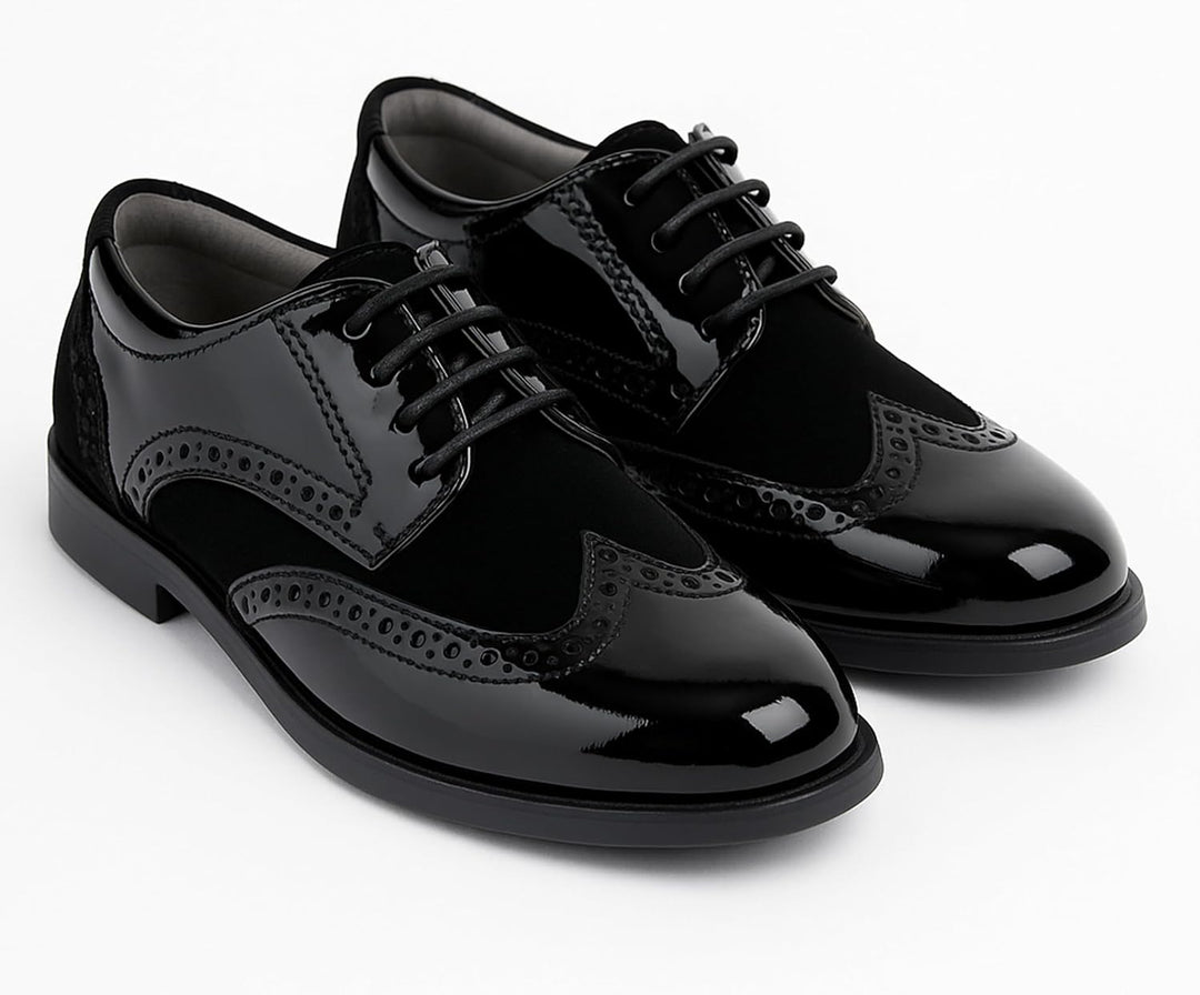 SIRRI Festliche Wildleder Brogue Lackschuhe Schnürschuhe für Jungen 22 EU Schwarz, 22 EU Schwarz