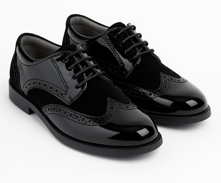 SIRRI Festliche Wildleder Brogue Lackschuhe Schnürschuhe für Jungen 22 EU Schwarz, 22 EU Schwarz