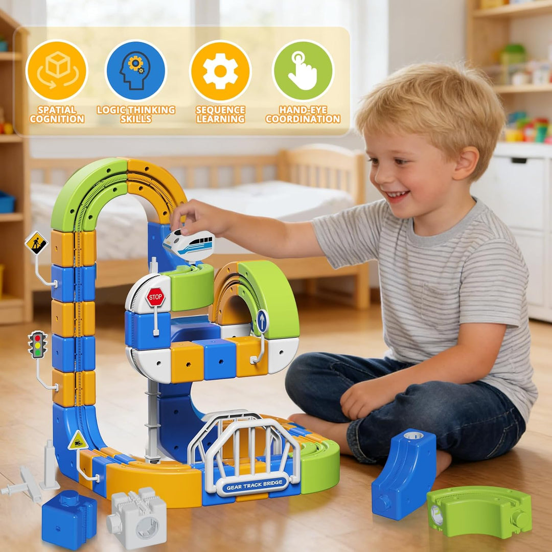Eisenbahn Elektrisch Cube Track, 225pcs Electric Train Set Spielzeug ab 3 4 5 6 7 8 Jahre 3D Schwerk