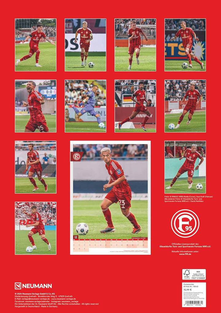 N NEUMANNVERLAGE - Fortuna Düsseldorf 2025 Wandkalender, 29,7x42cm, Fussball-Kalender mit Motiven de