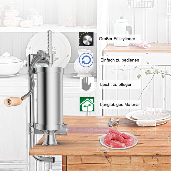 COSTWAY 3L Wurstfüller manuell, Wurstmaschine aus Edelstahl, Wurstfüllmaschine silber, Wurstpresse m