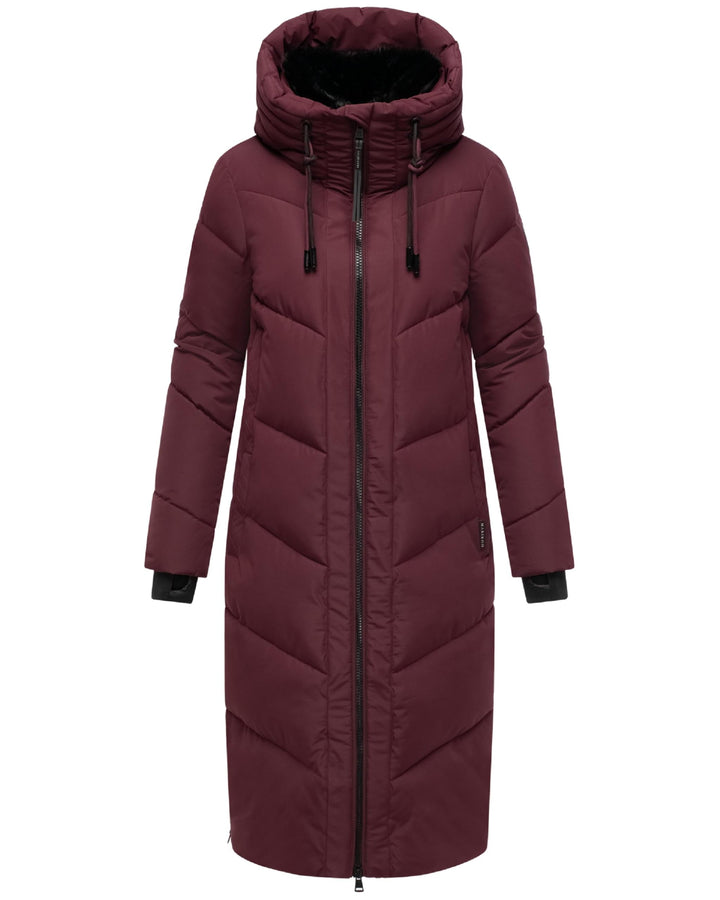 MARIKOO Damen Wintermantel warmer Steppmantel lang mit verstellbarer Kapuze und hohem Kragen Nadaree