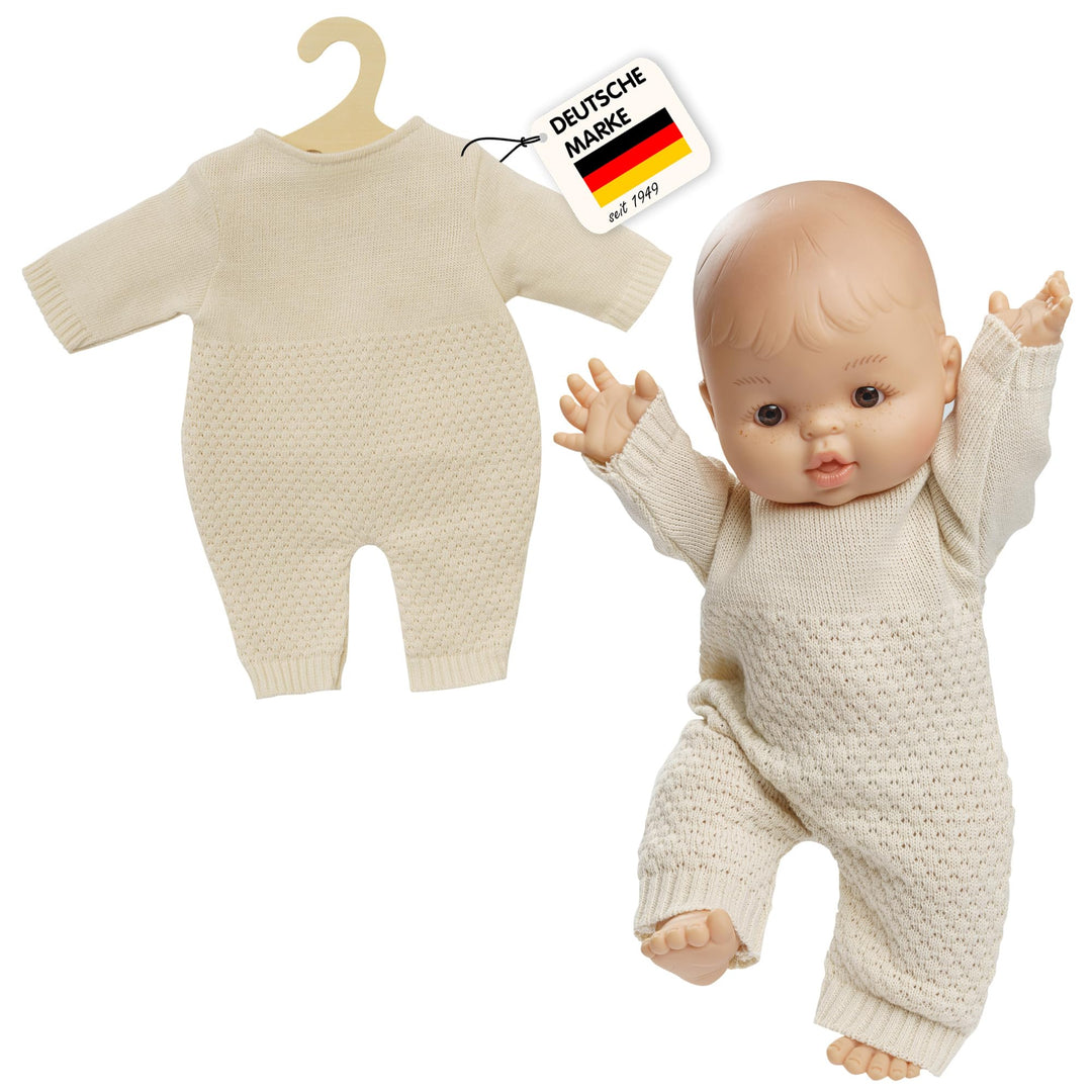 Heless 2480 - Puppenkleidung aus 100% Bio-Baumwolle, Strickstrampler in Ecru für Puppen und Kuschelt