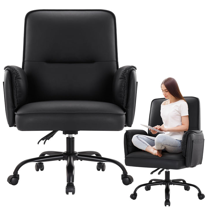 IWMH Bürostuhl, PU Leder Ergonomischer Schreibtischstuhl, Verdickte Kissen Breiten Sitz Chefsessel m