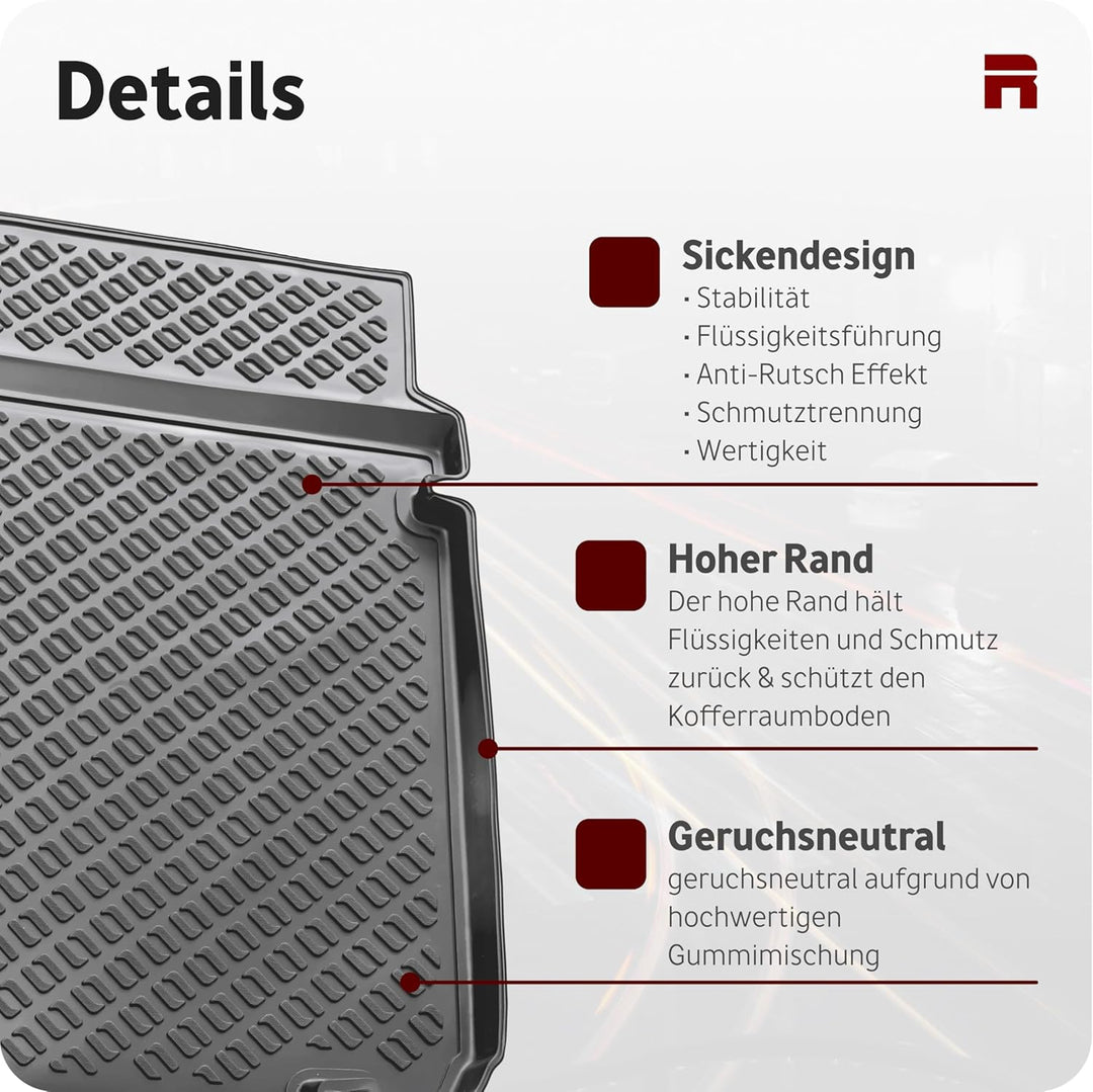 Recambo Kofferraumwanne passend für FIAT 500 | Typ 312 | ab 2007- | passgenau mit Rand