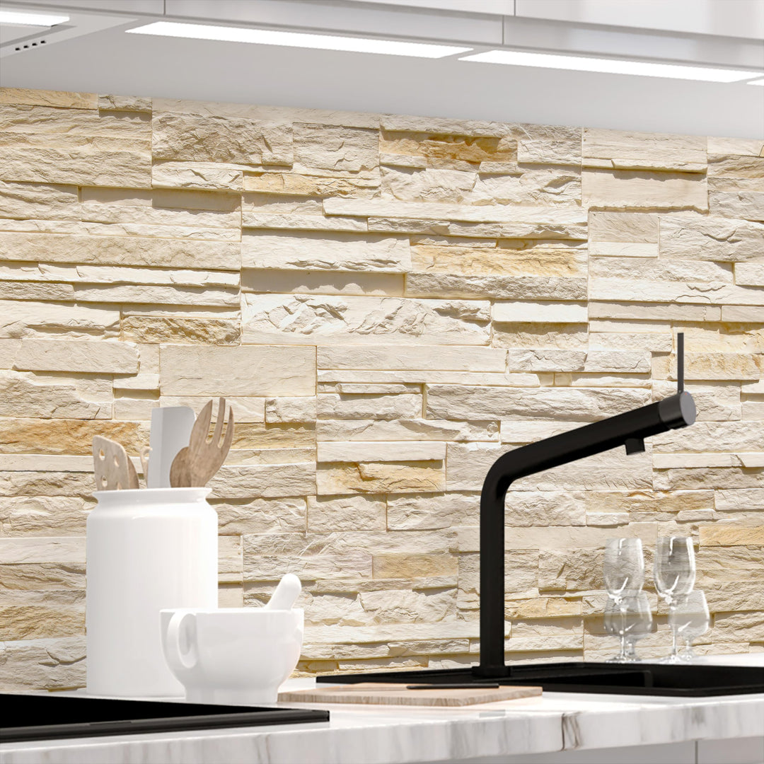 StickerProfis Küchenrückwand selbstklebend Glasoptik - STEINWAND Ashlar - 1.8mm, Versteift, alle Unt