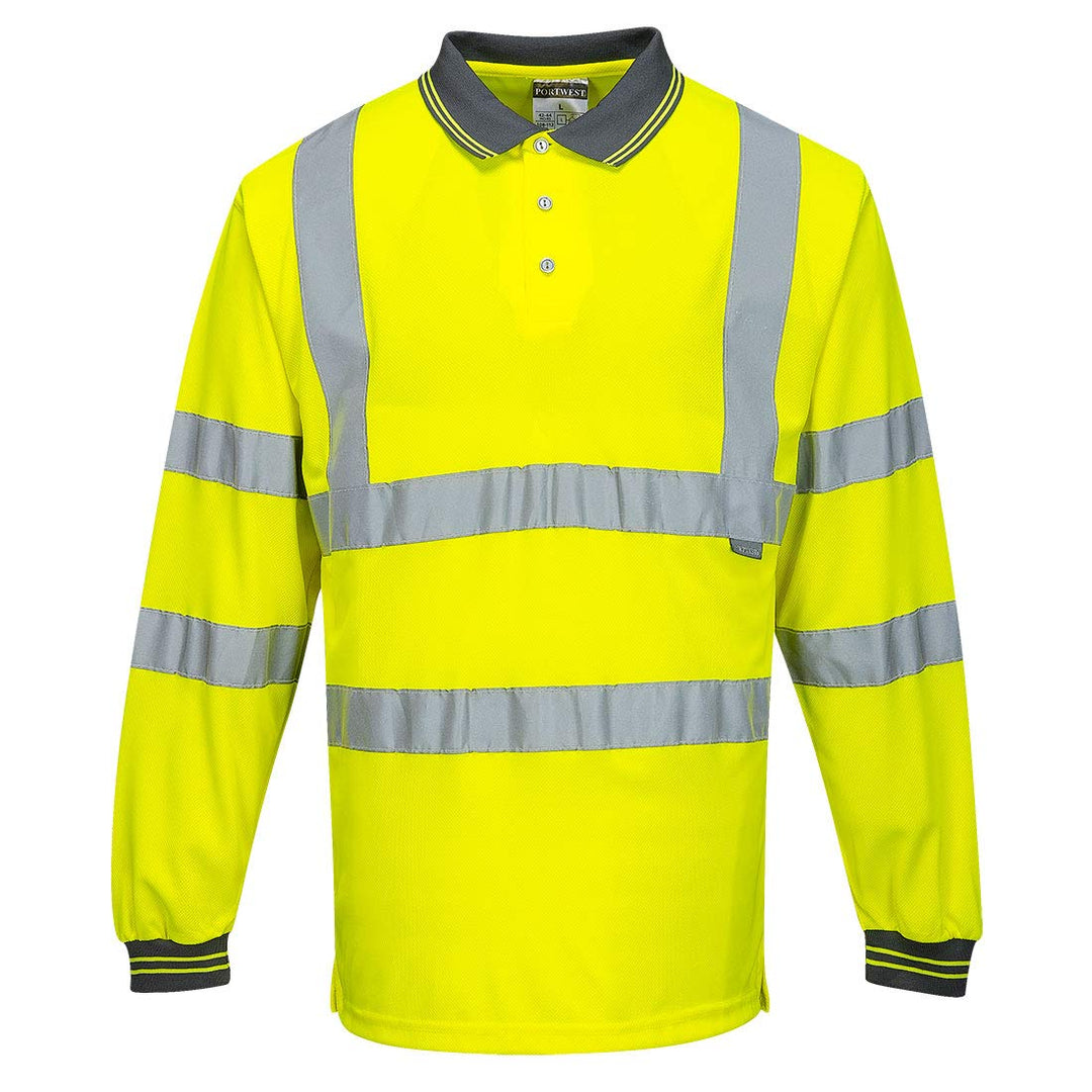 Portwest Langarm Warnschutz Polo Shirt, Grösse: XXXL, Farbe: Gelb, S277YERXXXL 3XL Gelb, 3XL Gelb