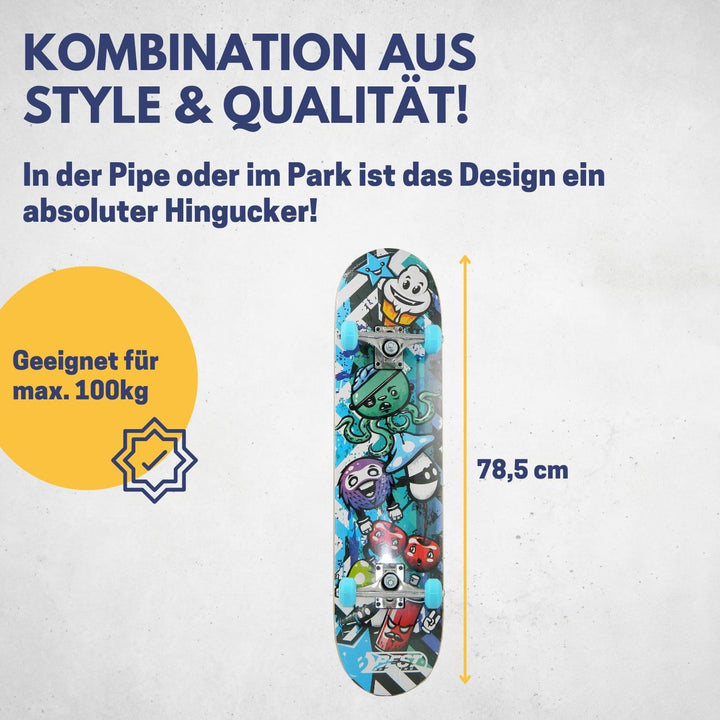 BEST SPORTING Skateboard A3 Kid Octopus – Skateboard 78 cm für Kinder mit rutschfestem Deck – 7-lagi