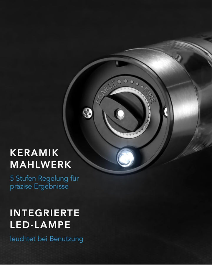 LEBENLANG Salz und Pfeffermühle Elektrisch - Wiederaufladbar & Viel Zubehör I Batterie Set I Pfeffer