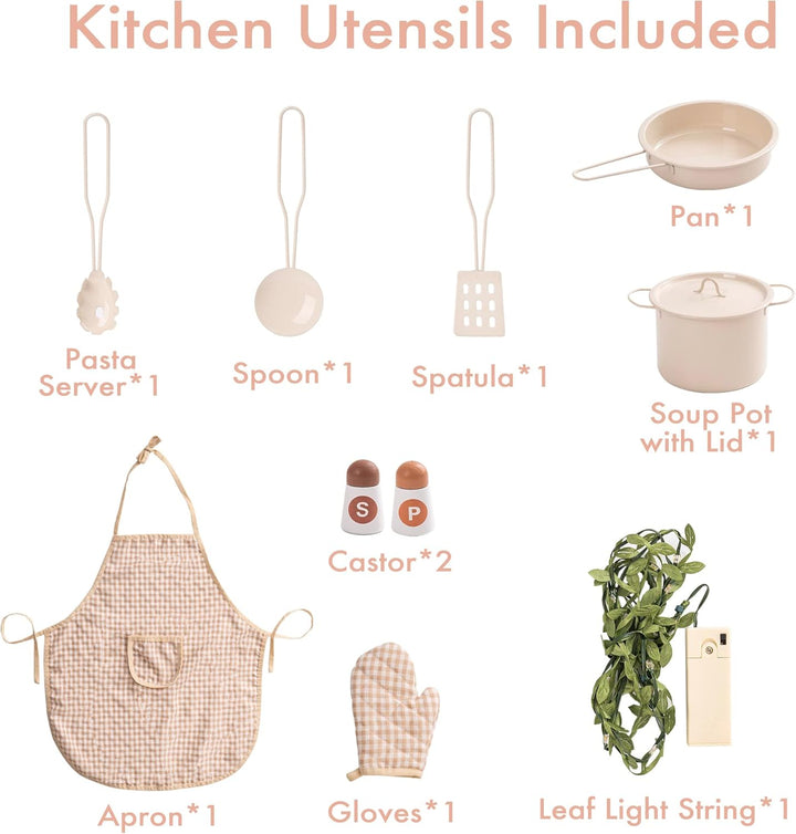 ROBUD Kinderküche Holz Kinder Spielzeug, Spielküche Kinder Küche Zubehör mit Backofen, Schürze, Hand