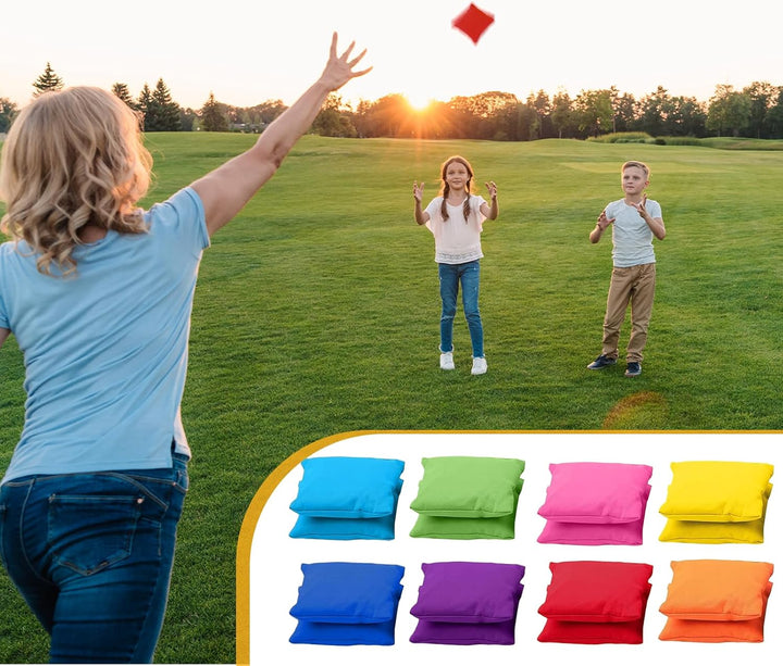 16 Stück Cornhole Säckchen Wurfsäckchen Bohnensäckchen Set, Sandsäckchen 8x8cm, Bean Bags Wurfspiel