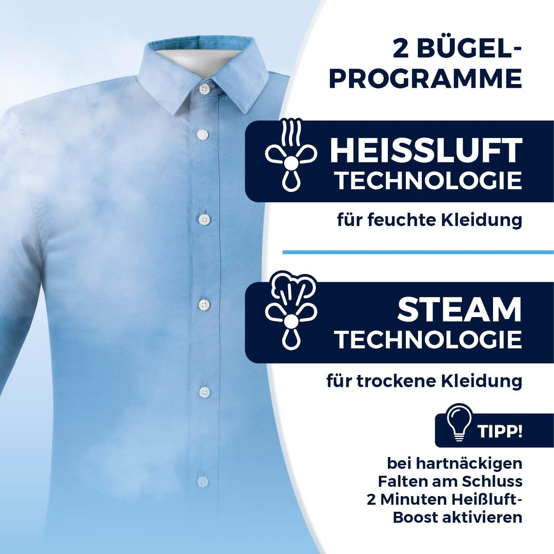 CLEANmaxx automatischer Hemdenbügler mit Dampffunktion | Innovativer Bügler für Hemden & Blusen, Büg